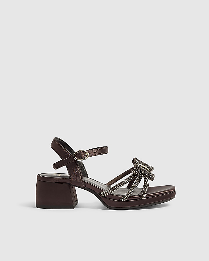 Girls Brown Diamante Sandal Heels