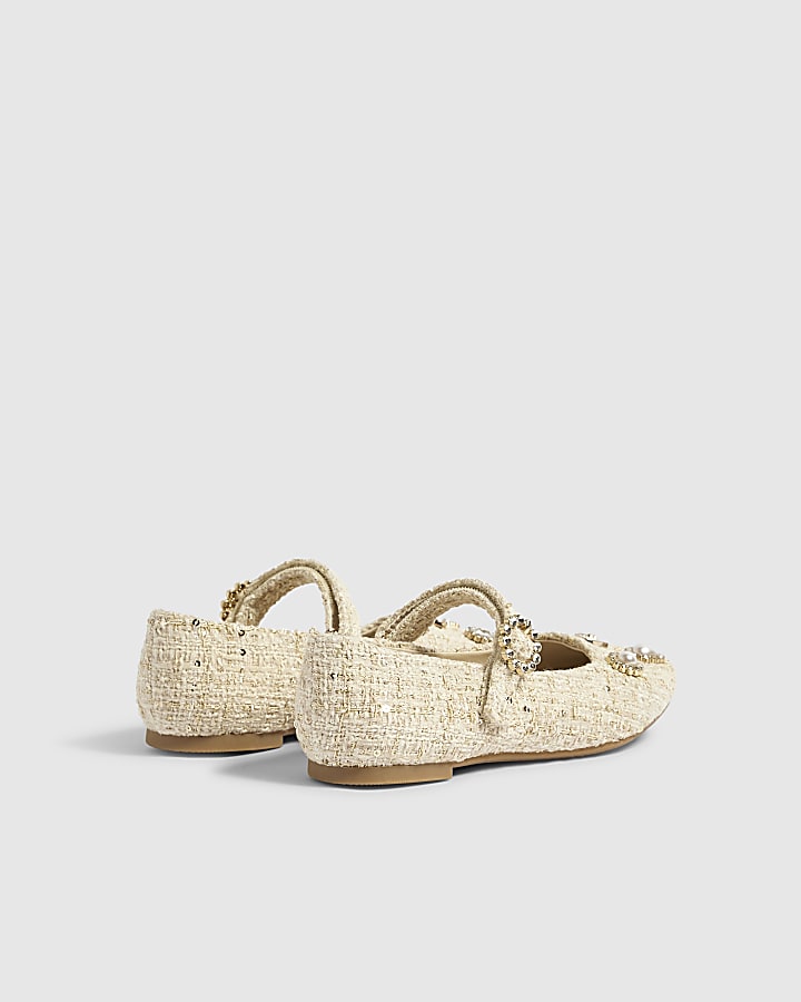 Girls Cream Boucle Ballet Flats