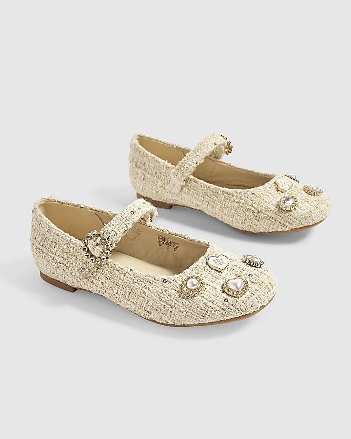 Girls Cream Boucle Ballet Flats