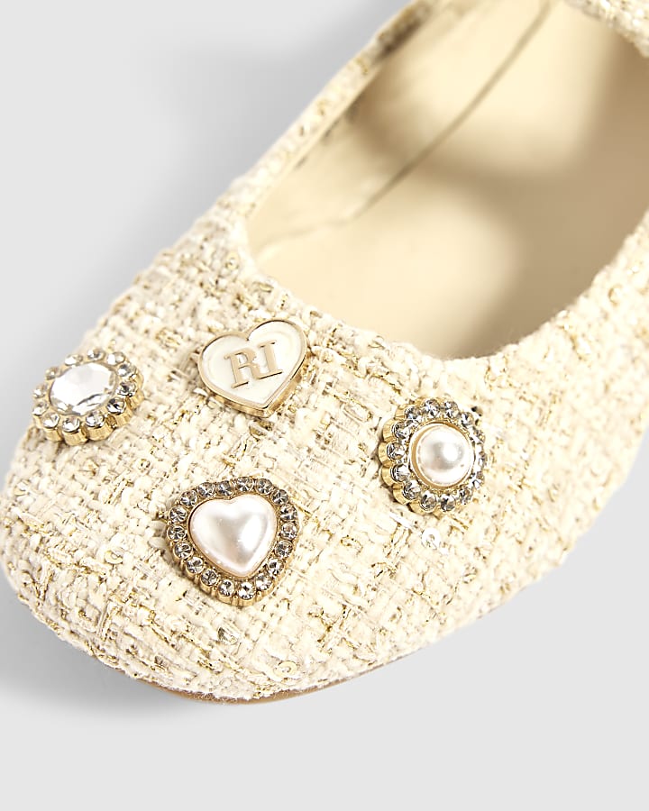 Girls Cream Boucle Ballet Flats