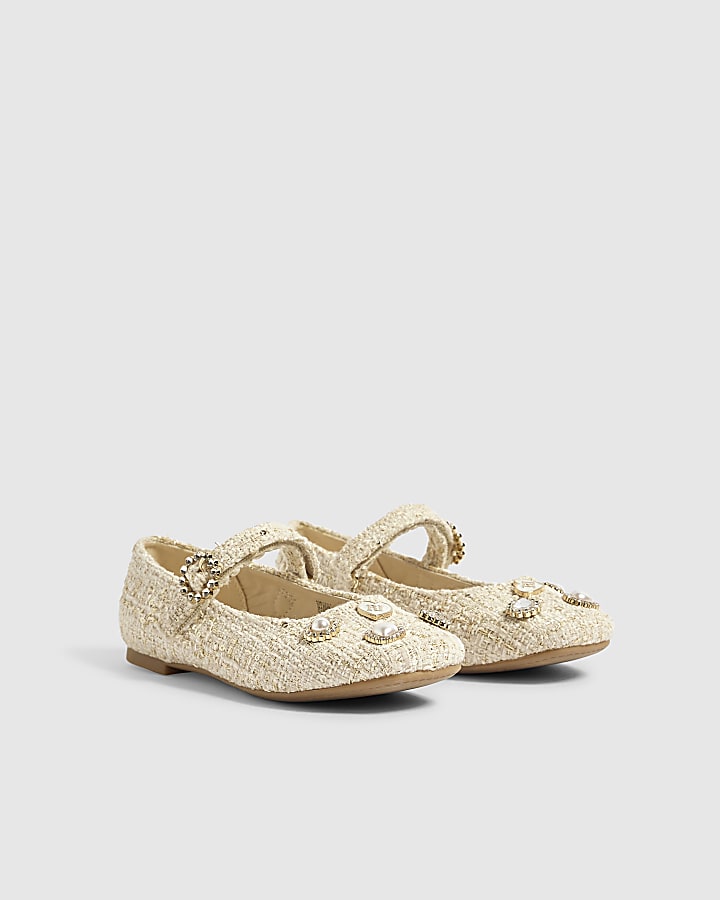 Girls Cream Boucle Ballet Flats