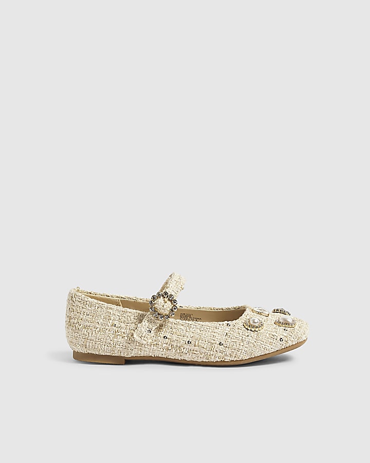 Girls Cream Boucle Ballet Flats