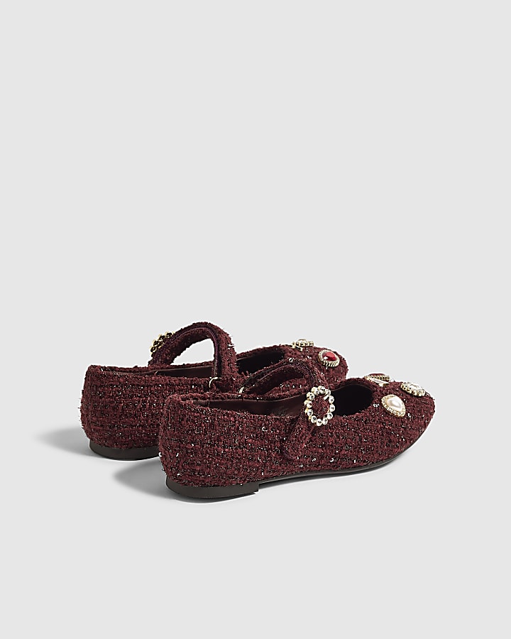 Girls Burgundy Boucle Ballet Flats