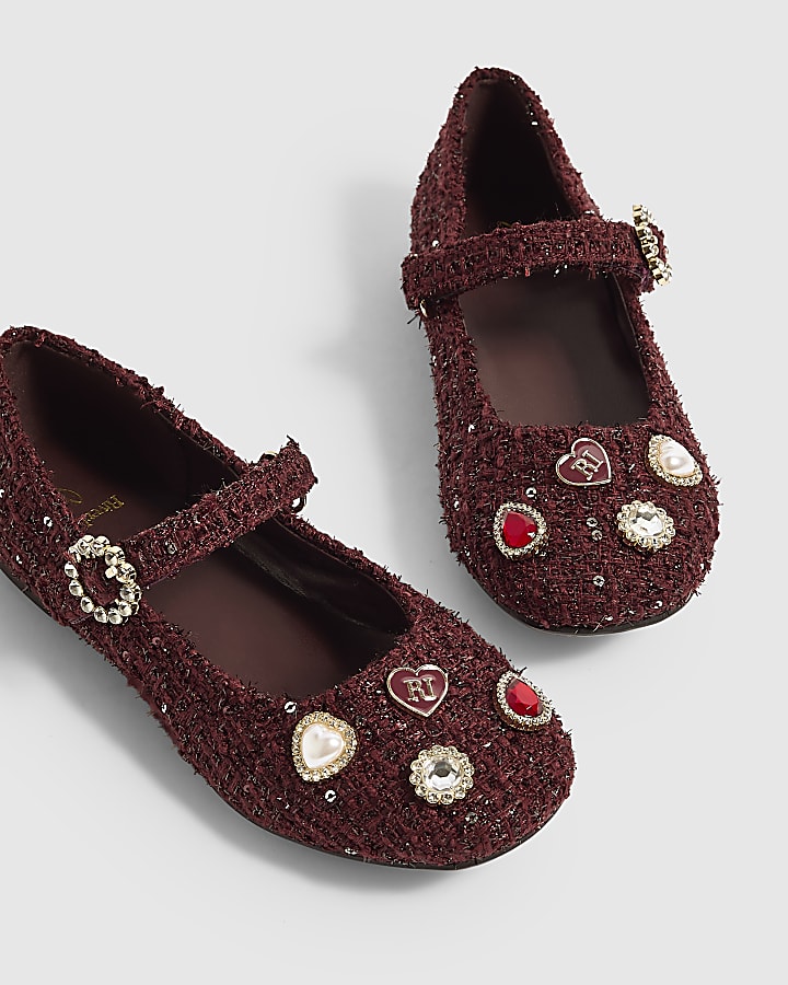 Girls Burgundy Boucle Ballet Flats