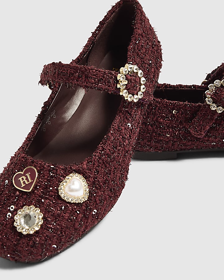 Girls Burgundy Boucle Ballet Flats