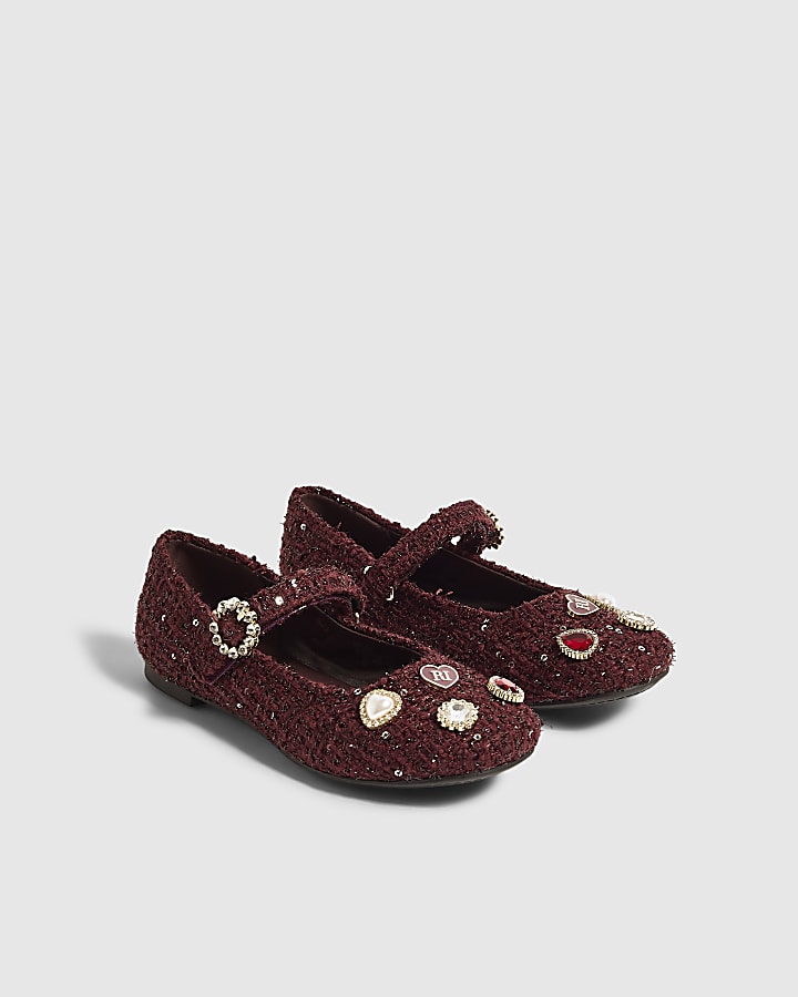 Girls Burgundy Boucle Ballet Flats