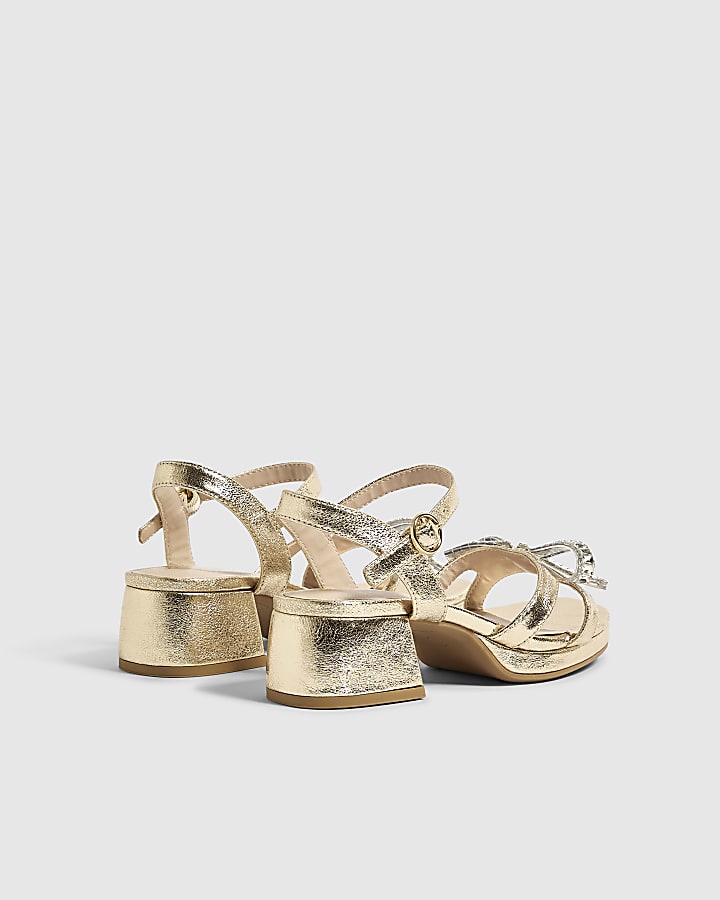 Girls Gold Diamante Heeled Sandals