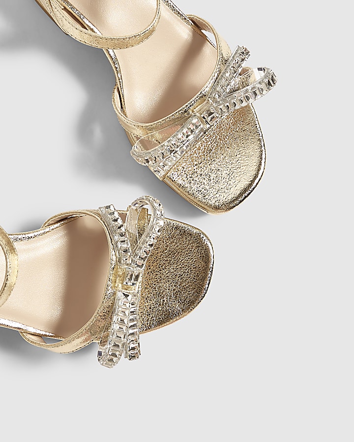 Girls Gold Diamante Heeled Sandals