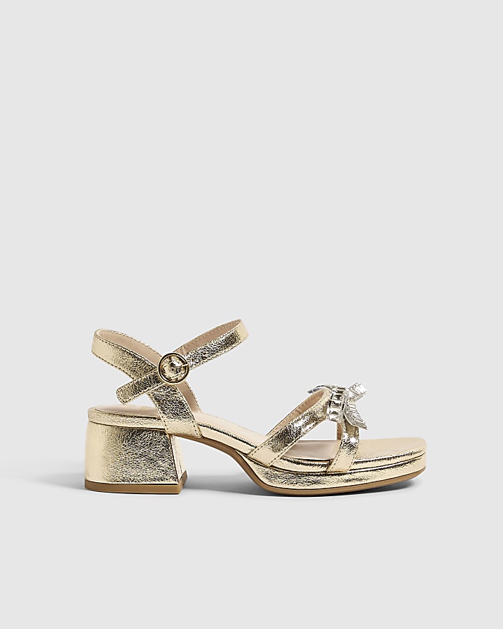 Girls Gold Diamante Heeled Sandals