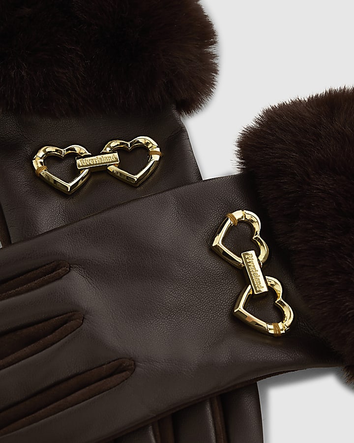 Girls Brown Fur Gloves