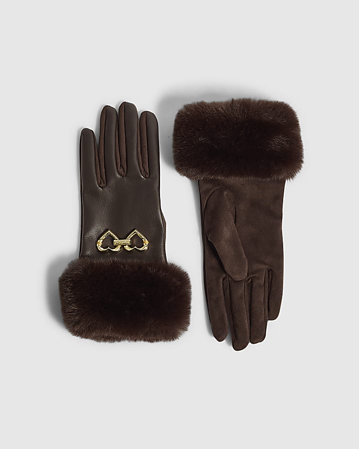 Girls Brown Fur Gloves