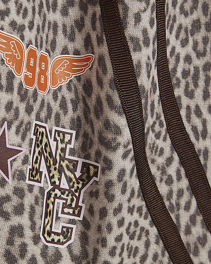 Girls Brown Leopard Wide Leg Joggers