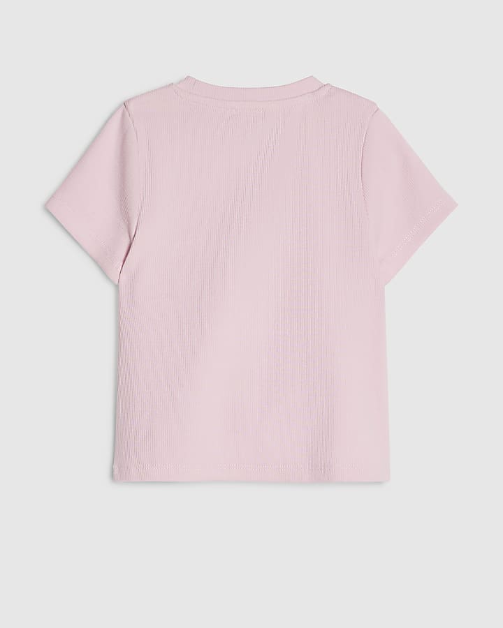 Mini Girls Pink Embellished Bow Print T-Shirt
