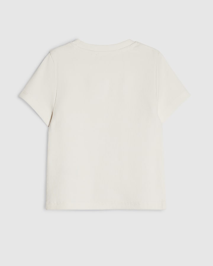 Mini Girls Cream Embellished Scatter T-Shirt
