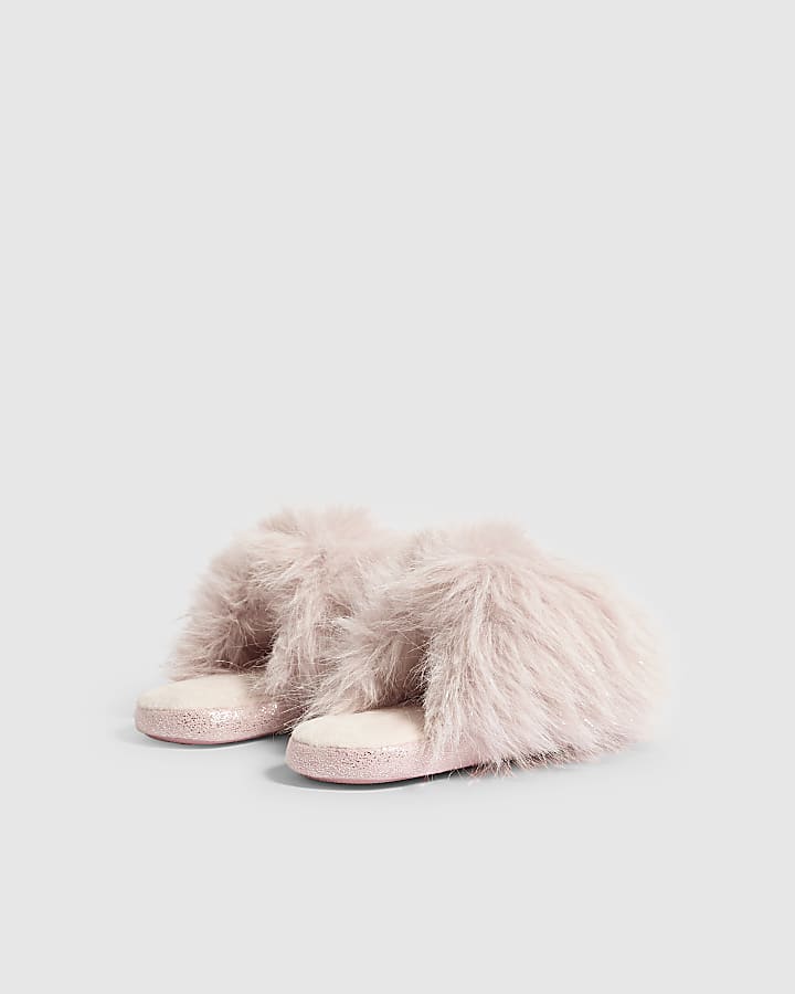 Girls Pink Fluffy Slippers