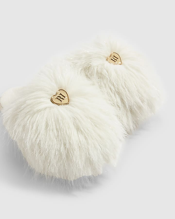 Girls Cream Fluffy Slippers