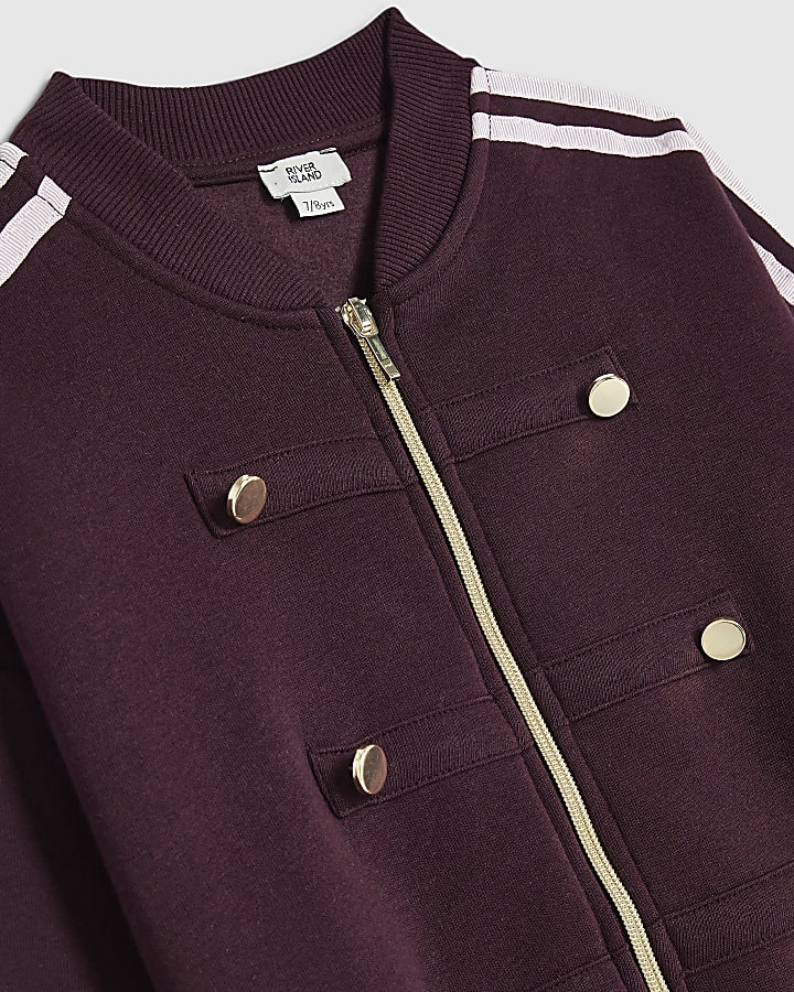 Girls Burgundy Drummer Bomber Tracksuit Set
