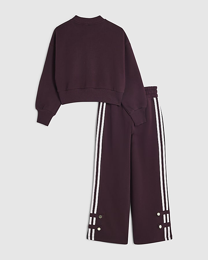 Girls Burgundy Drummer Bomber Tracksuit Set