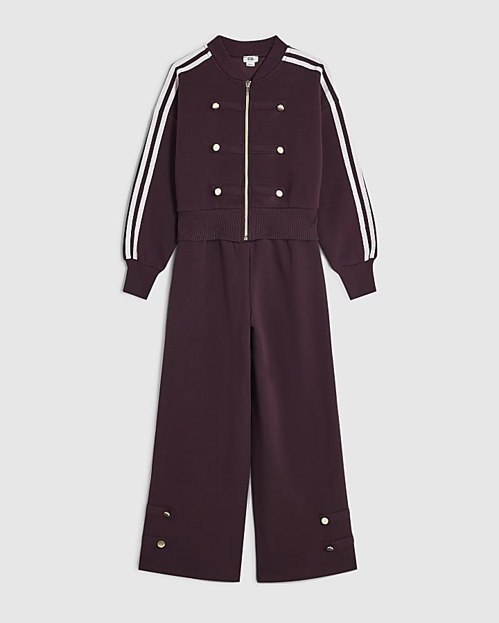 Girls Burgundy Drummer Bomber Tracksuit Set