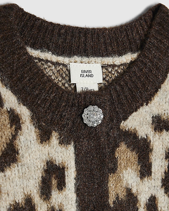 Girls Brown Leopard Print Cardigan