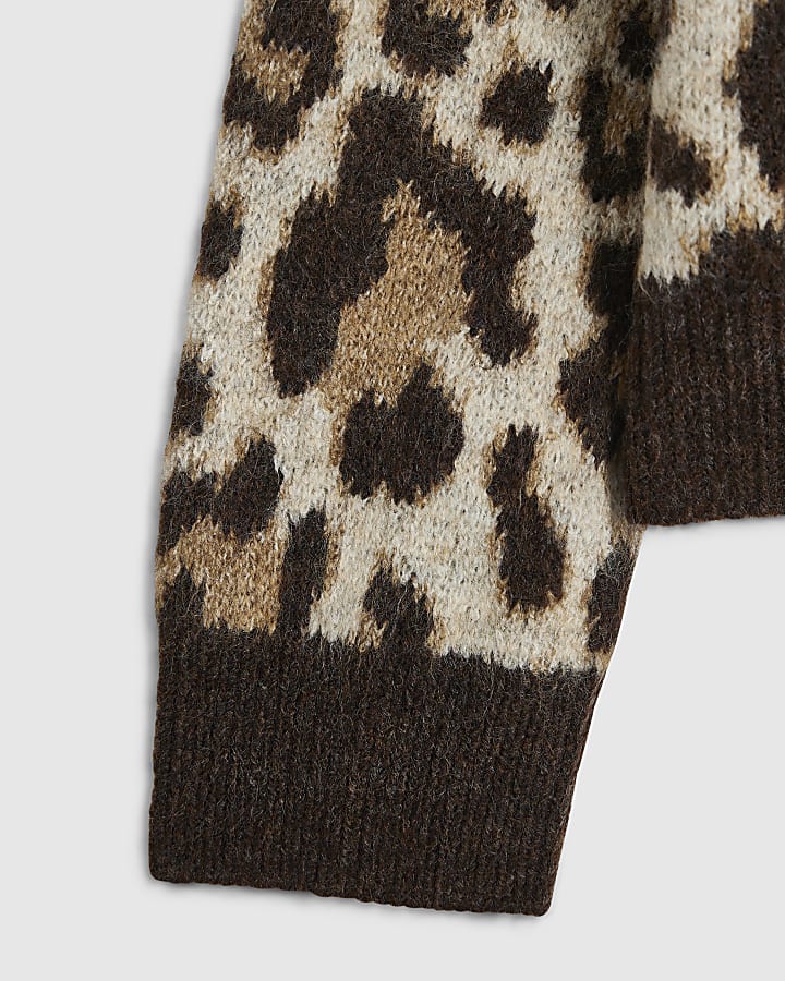 Girls Brown Leopard Print Cardigan
