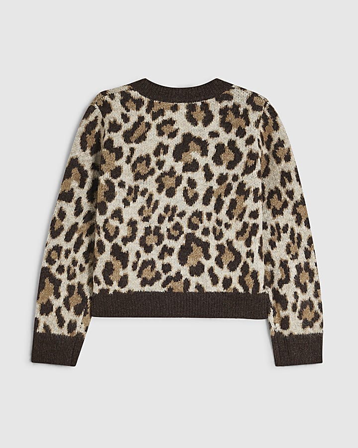Girls Brown Leopard Print Cardigan