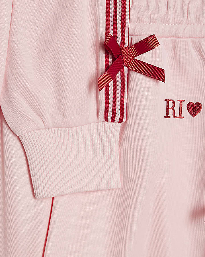 Girls Pink Bow Striped Track Set