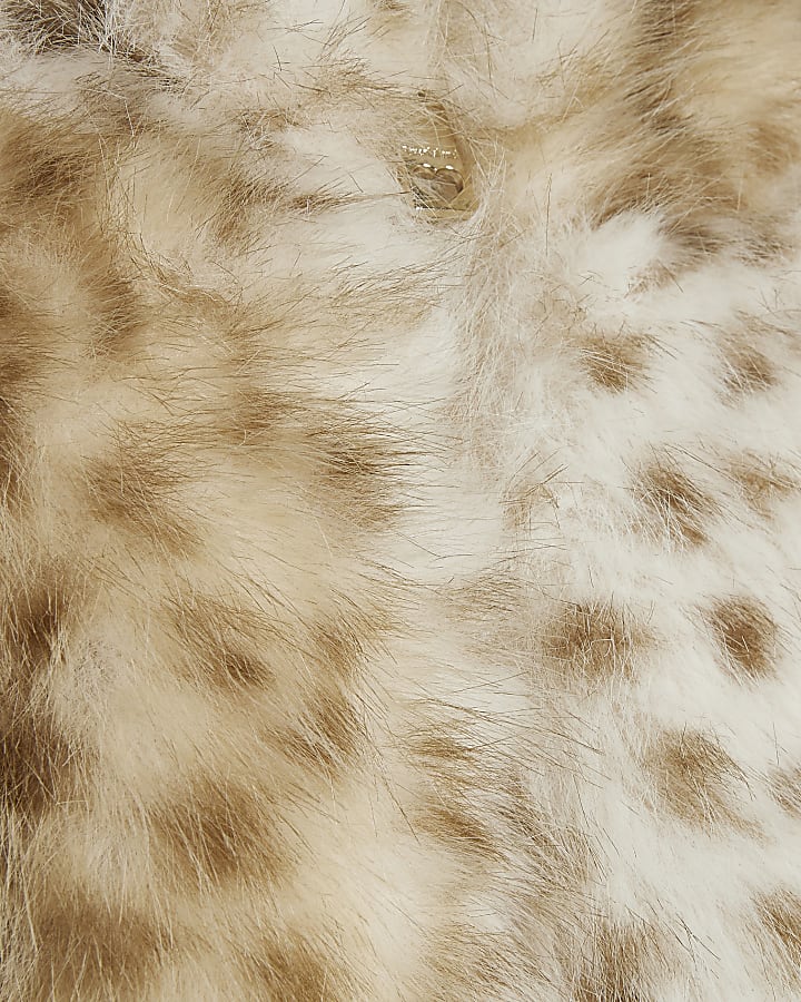 Mini Girls Cream Deer Cinched Faux Fur Coat