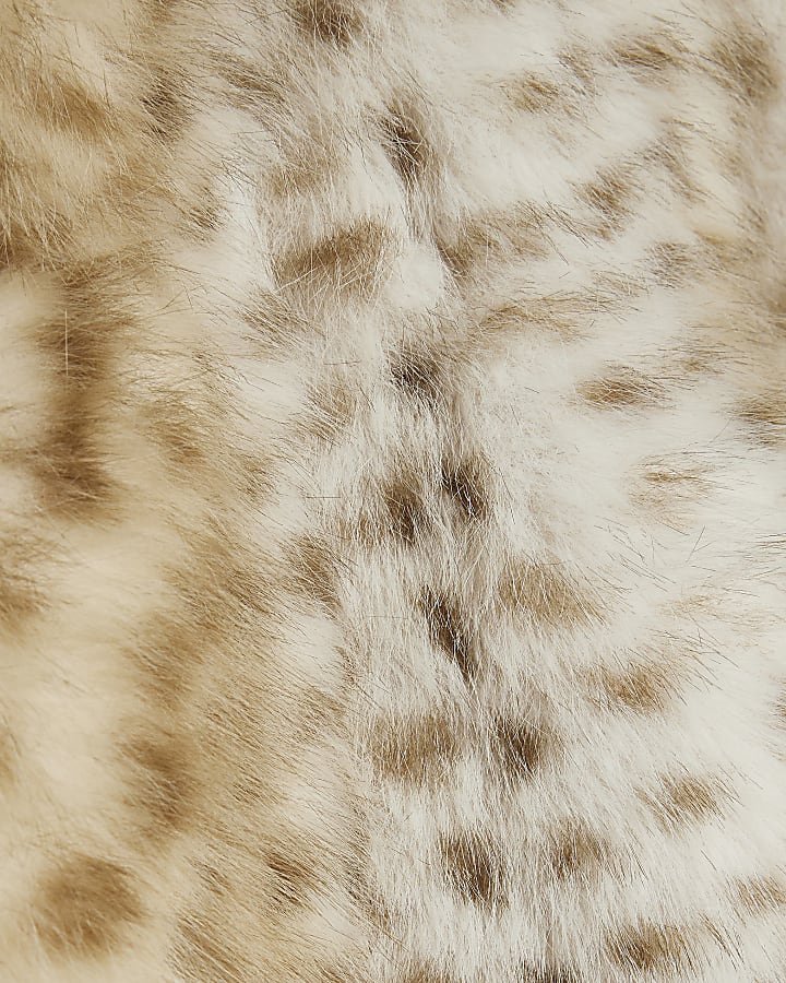 Mini Girls Cream Deer Cinched Faux Fur Coat