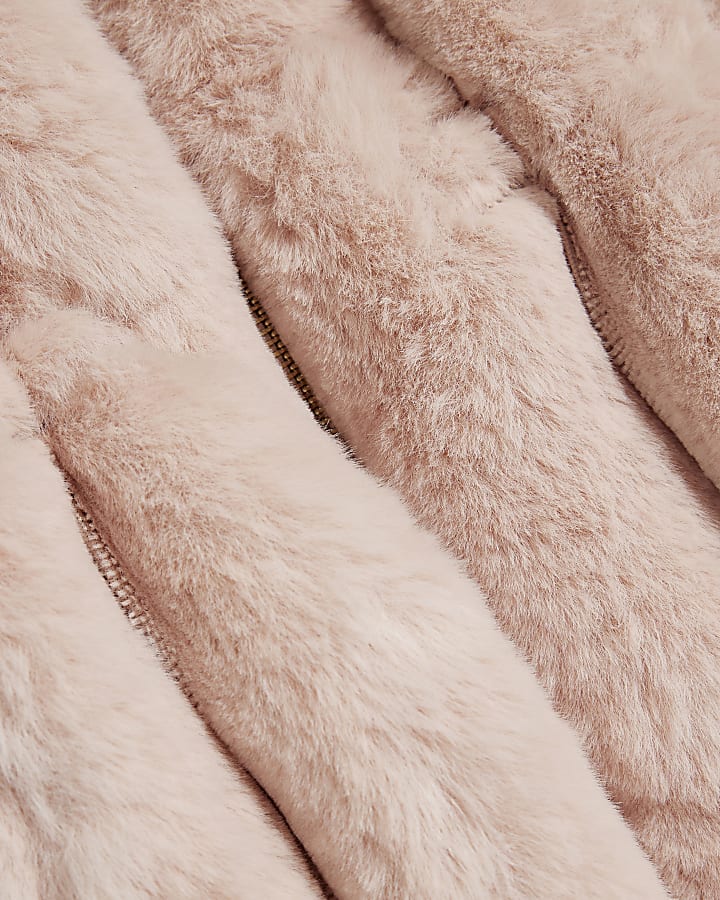 Mini Girls Pink Cinched Faux Fur Coat