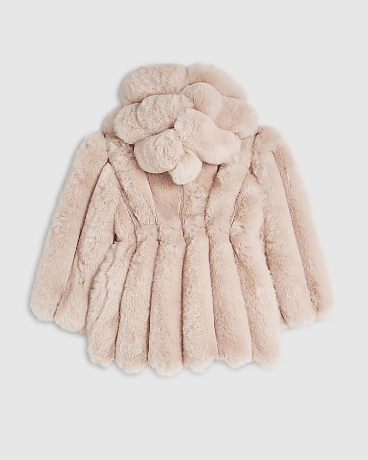 Mini Girls Pink Cinched Faux Fur Coat