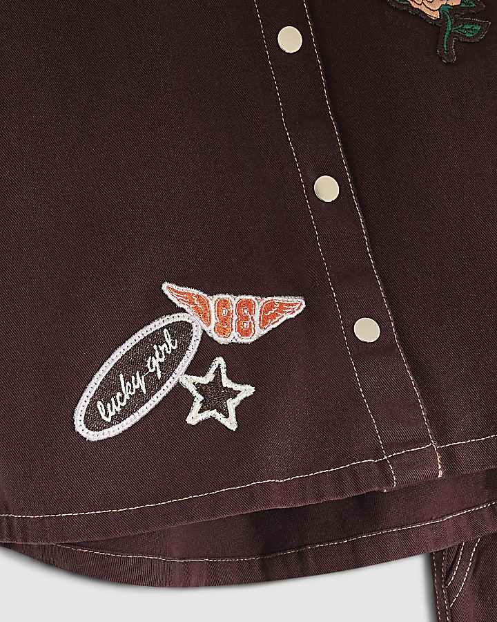 Girls Burgundy Badges Shirt and Trousers Set