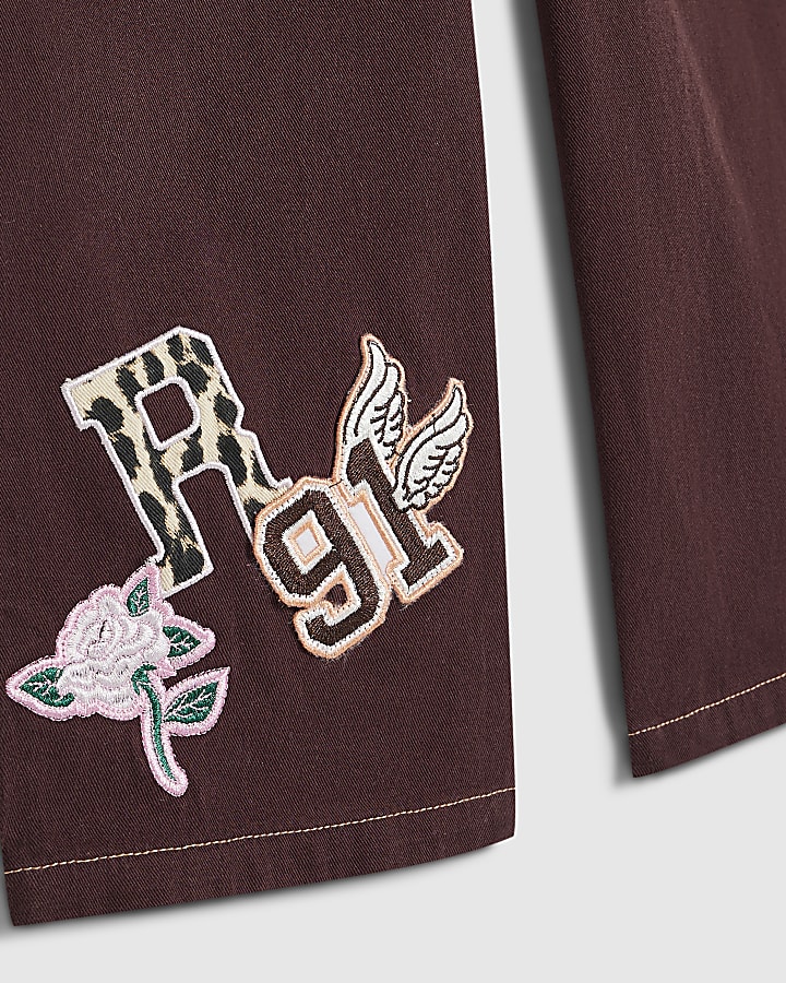 Girls Burgundy Badges Shirt and Trousers Set