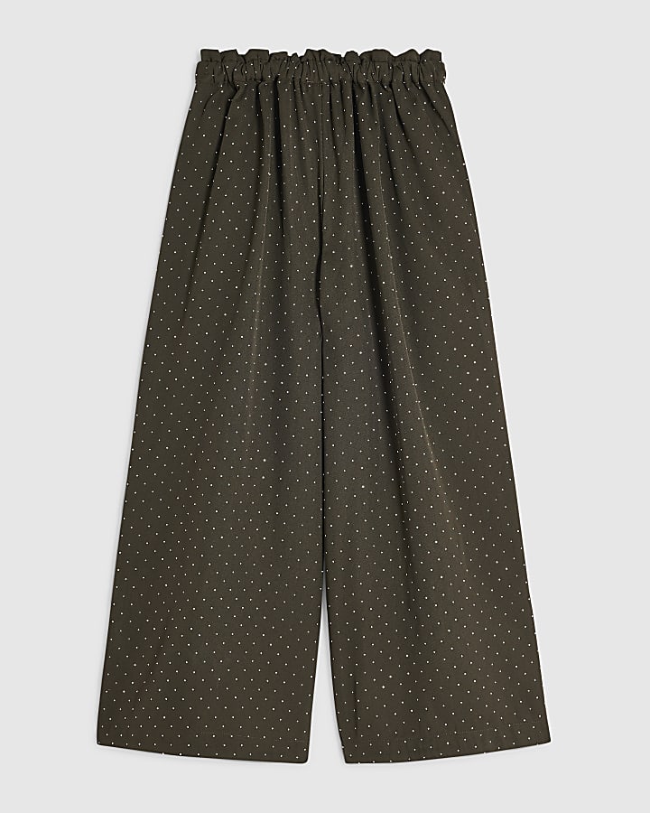 Girls Khaki Embellished Cargo Trousers
