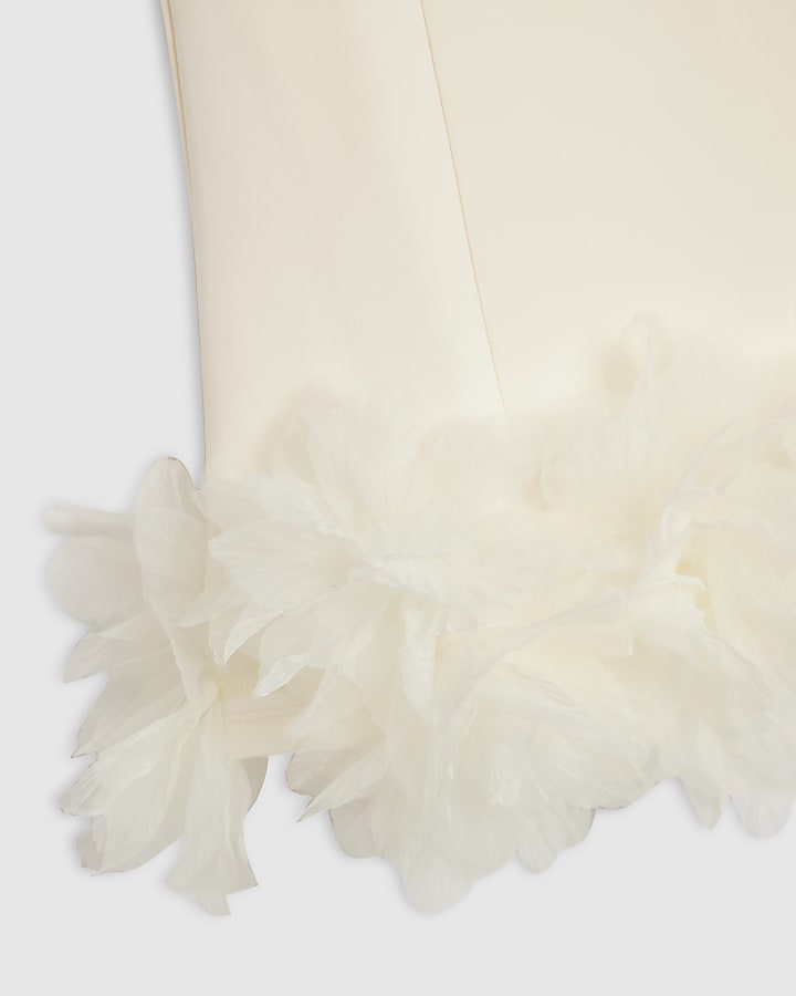 Girls Cream Floral Tulle Diamante Dress