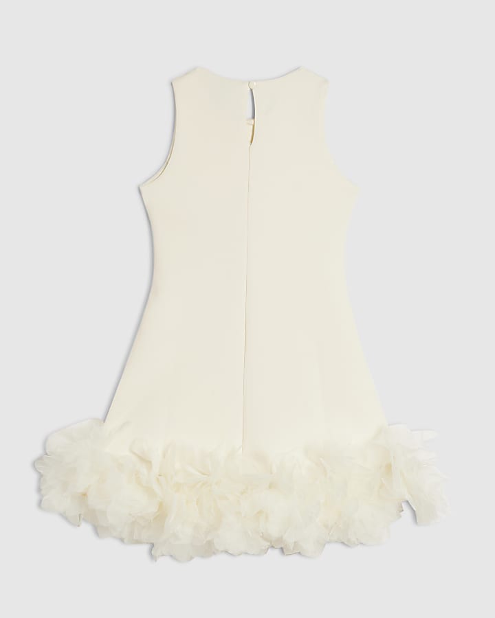 Girls Cream Floral Tulle Diamante Dress
