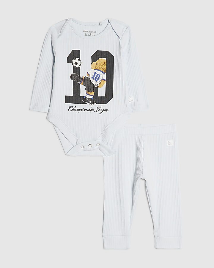 Baby Boys Blue Football Bear 10 Bodysuit Set
