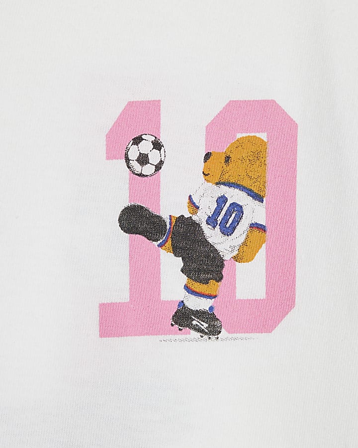 Mini Girls White Football 10 Bear T Shirt