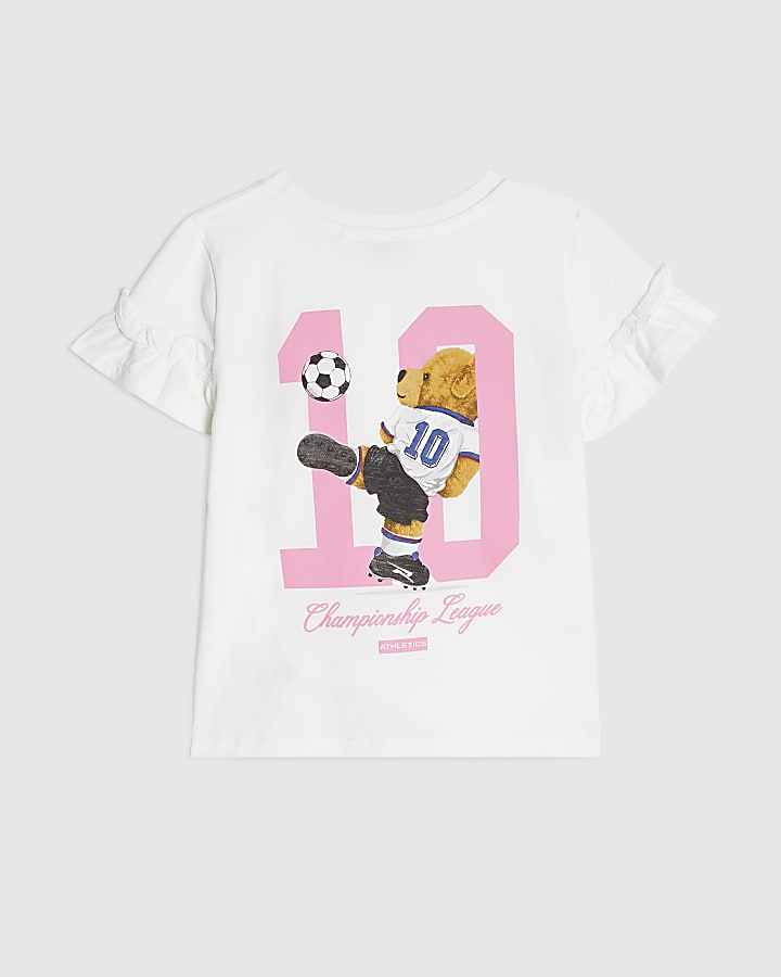 Mini Girls White Football 10 Bear T Shirt