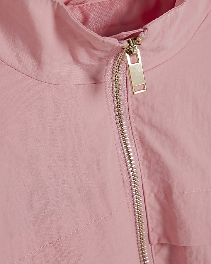 Girls Pink Nylon Zip Funnel Jacket
