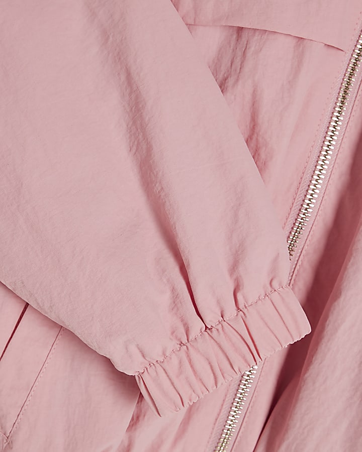Girls Pink Nylon Zip Funnel Jacket