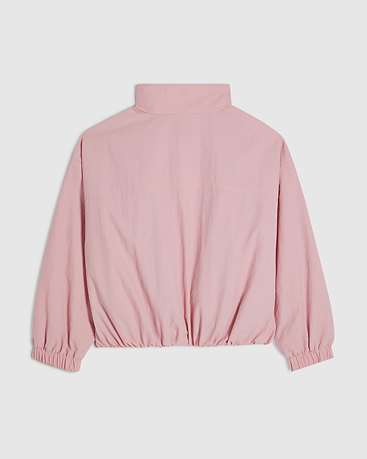 Girls Pink Nylon Zip Funnel Jacket