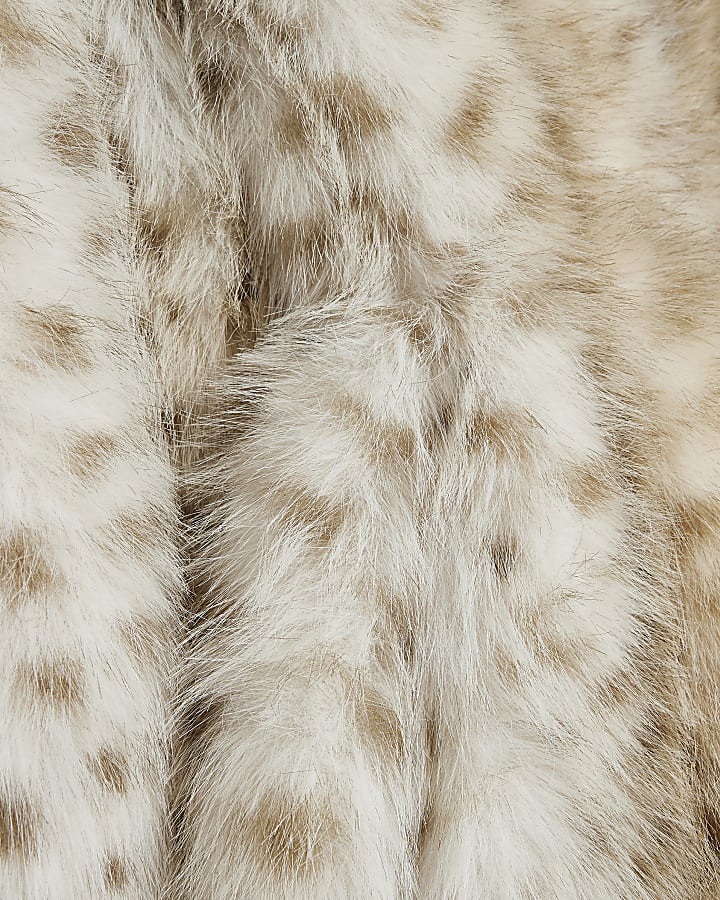 Girls Cream Deer Cinched Faux Fur Coat