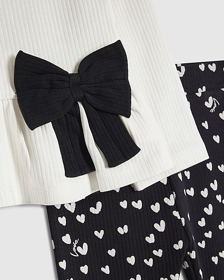 Mini Girls Cream Heart Leggings Set