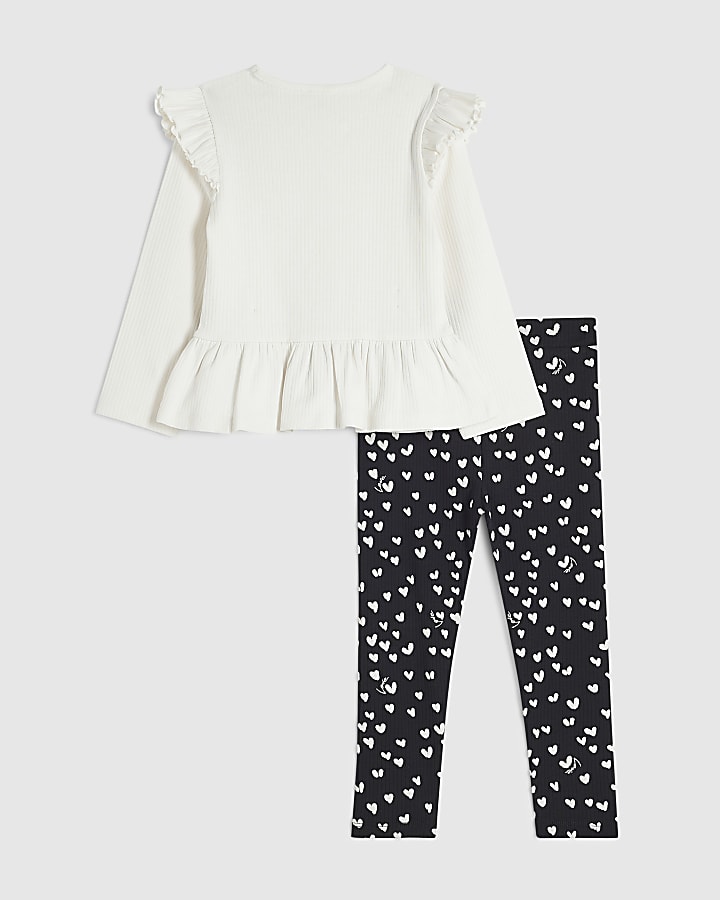 Mini Girls Cream Heart Leggings Set