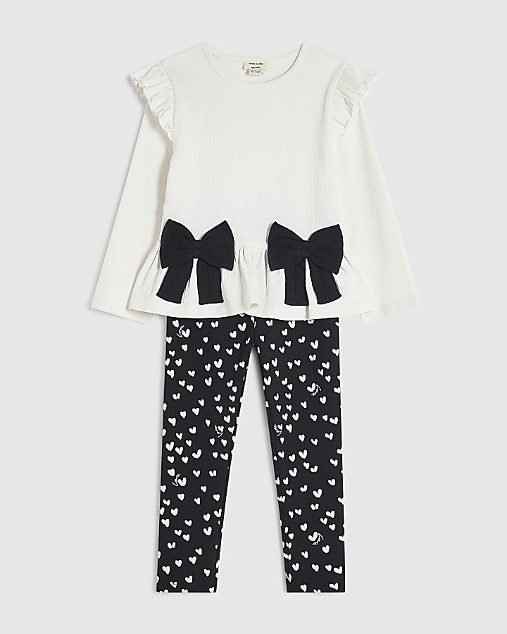 Mini Girls Cream Heart Leggings Set