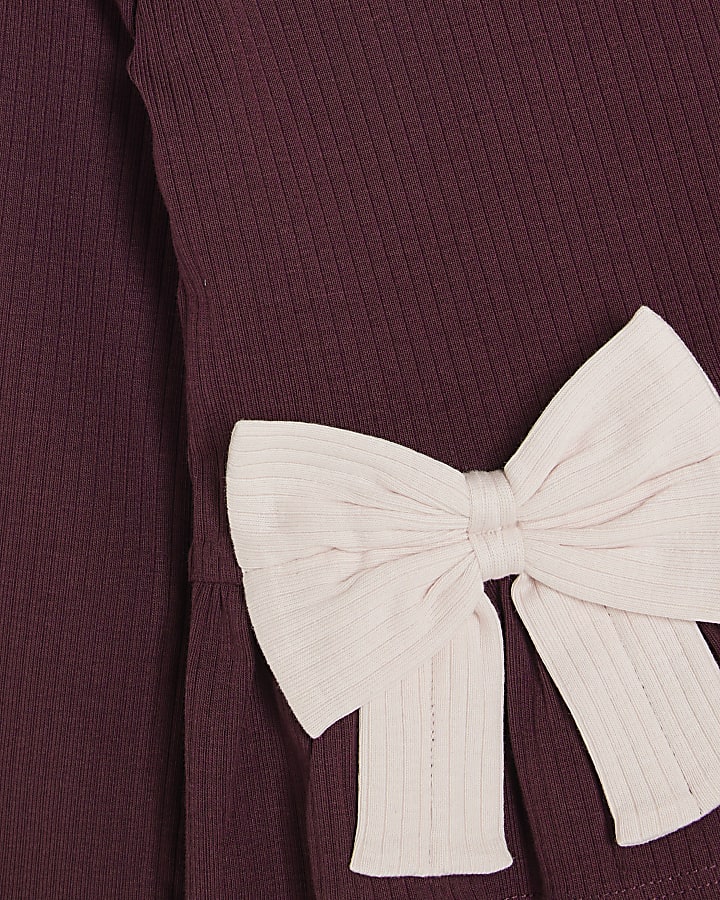 Mini Girls Burgundy Bow Top & Legging Set