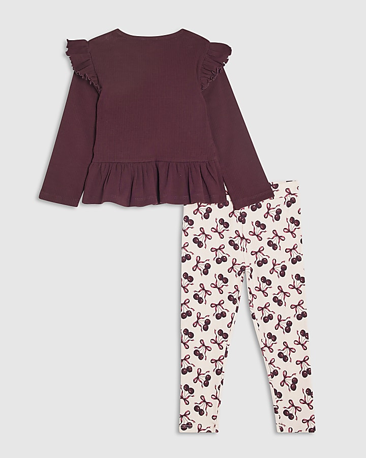 Mini Girls Burgundy Bow Top & Legging Set