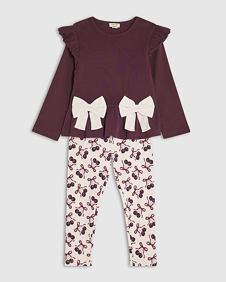 Mini Girls Burgundy Bow Top & Legging Set