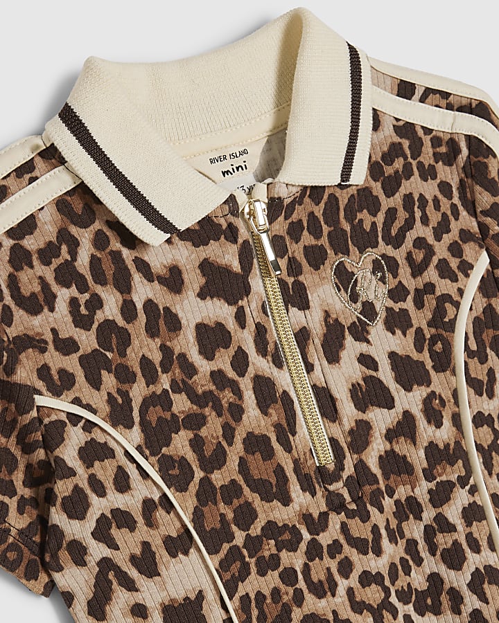 Mini Girls Brown Leopard Print Polo Dress
